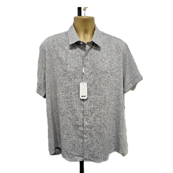 Linen Blend Shirt Mens Large Business Casual Hidden Button Gray Cuffed Crisp - Picture 1 of 7